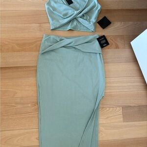 Lulu's Sage Green Wrap Skirt Set